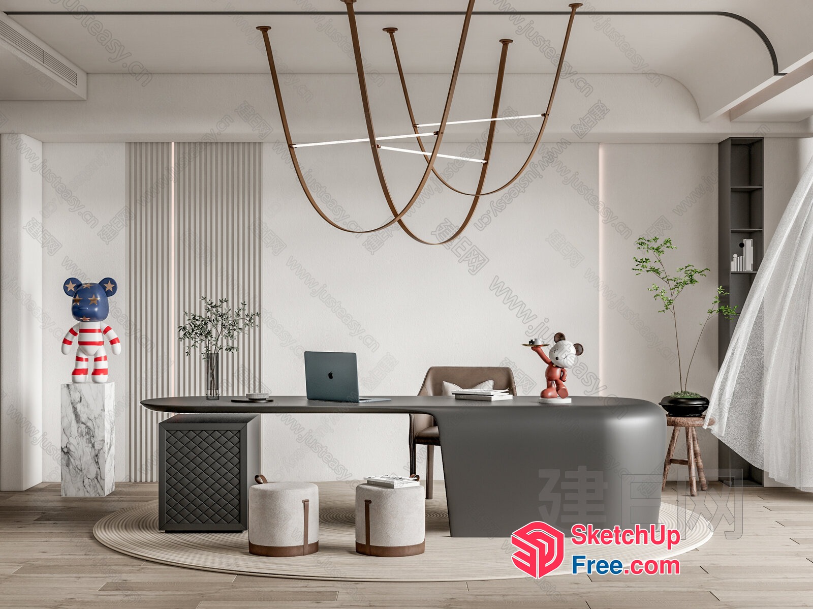 Modern Office Space With Unique Decorations 3D SketchUp File