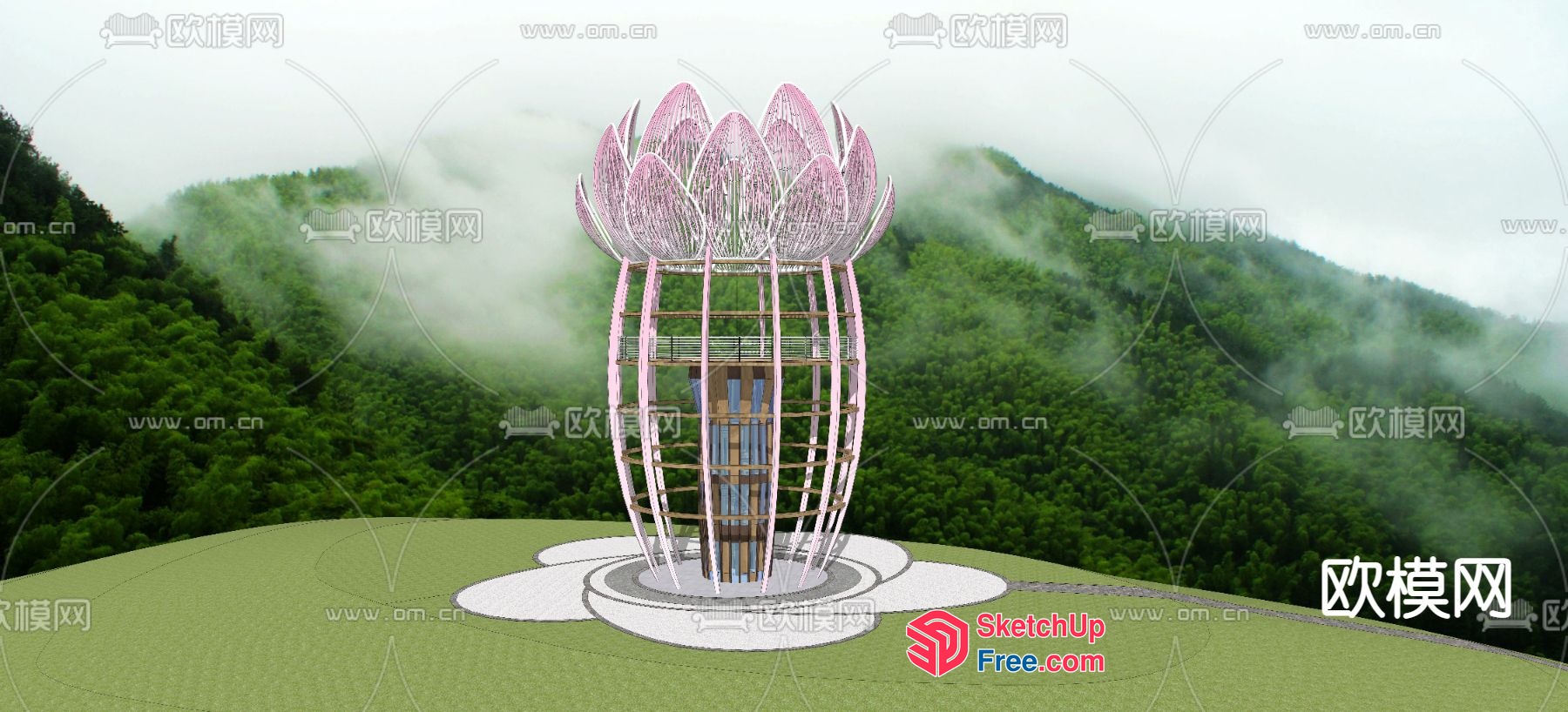Lotus-Themed Staircase With Glass And Metal Structure 3D SketchUp File