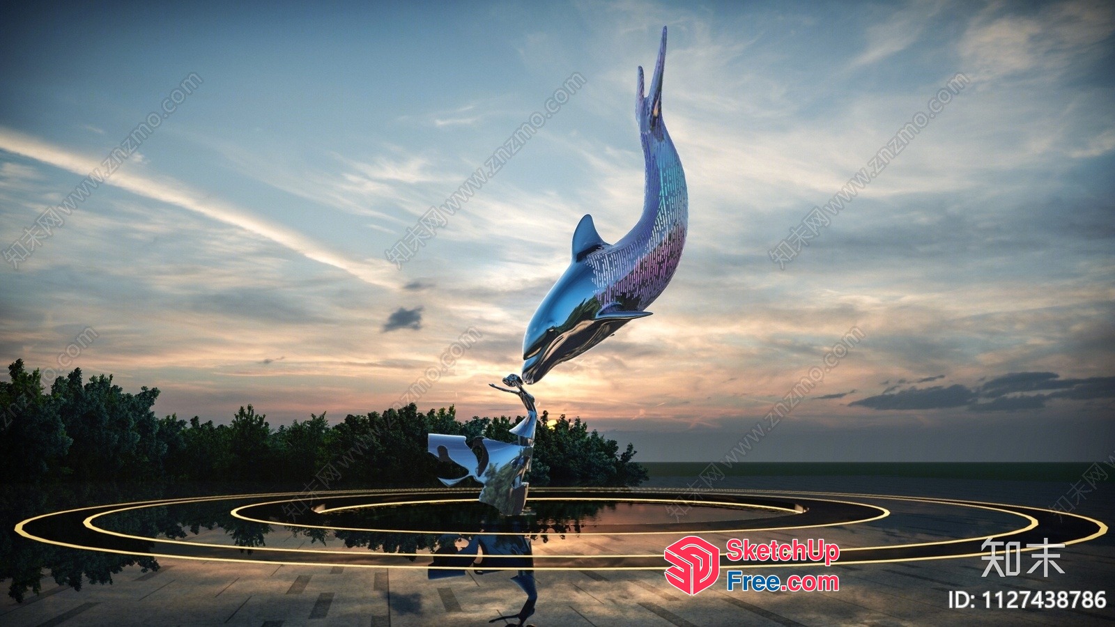 Dolphin Statue At Sunset 3D SketchUp File