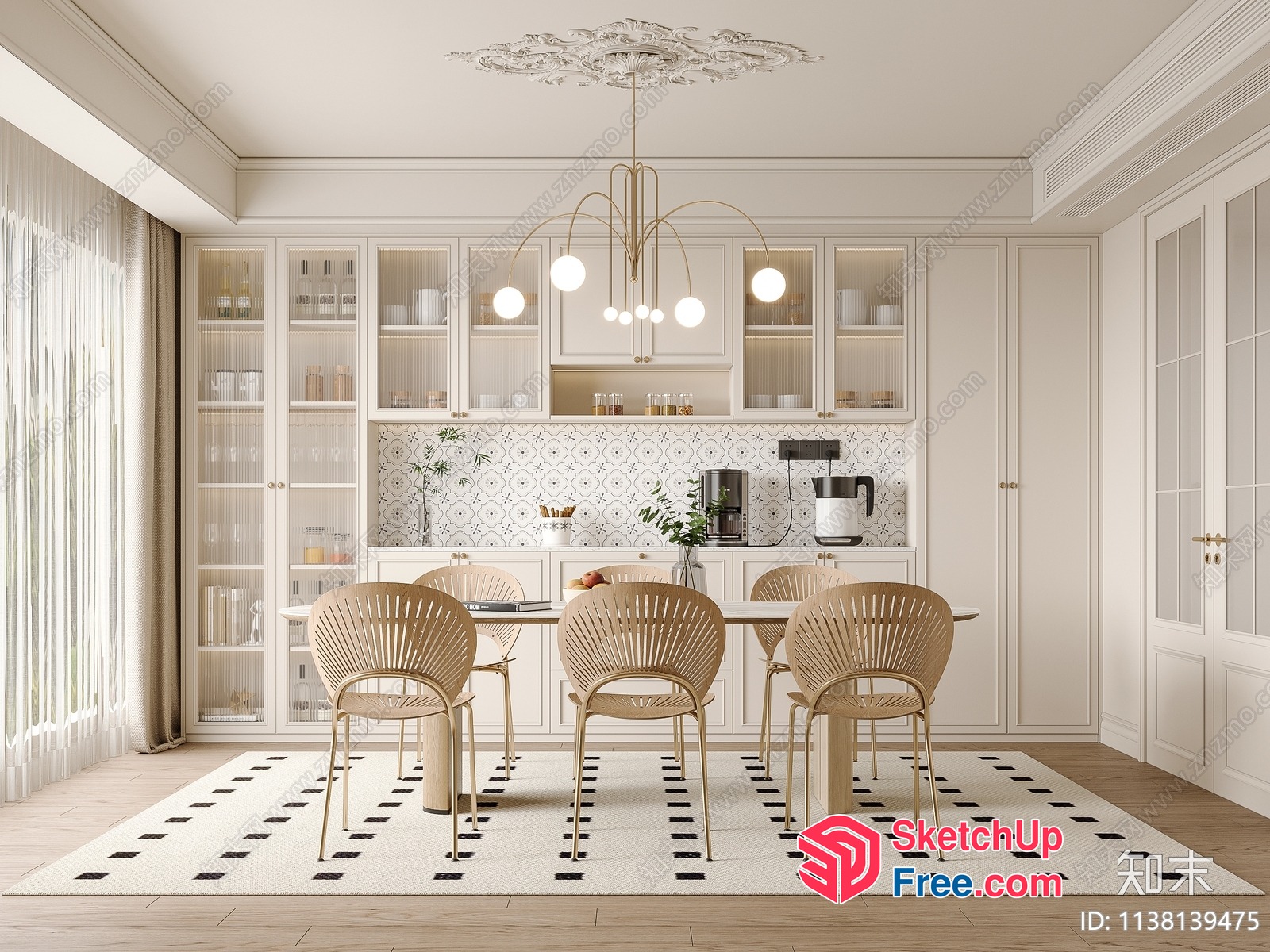 Elegant White Dining Room With Modern Chandelier 3D SketchUp File