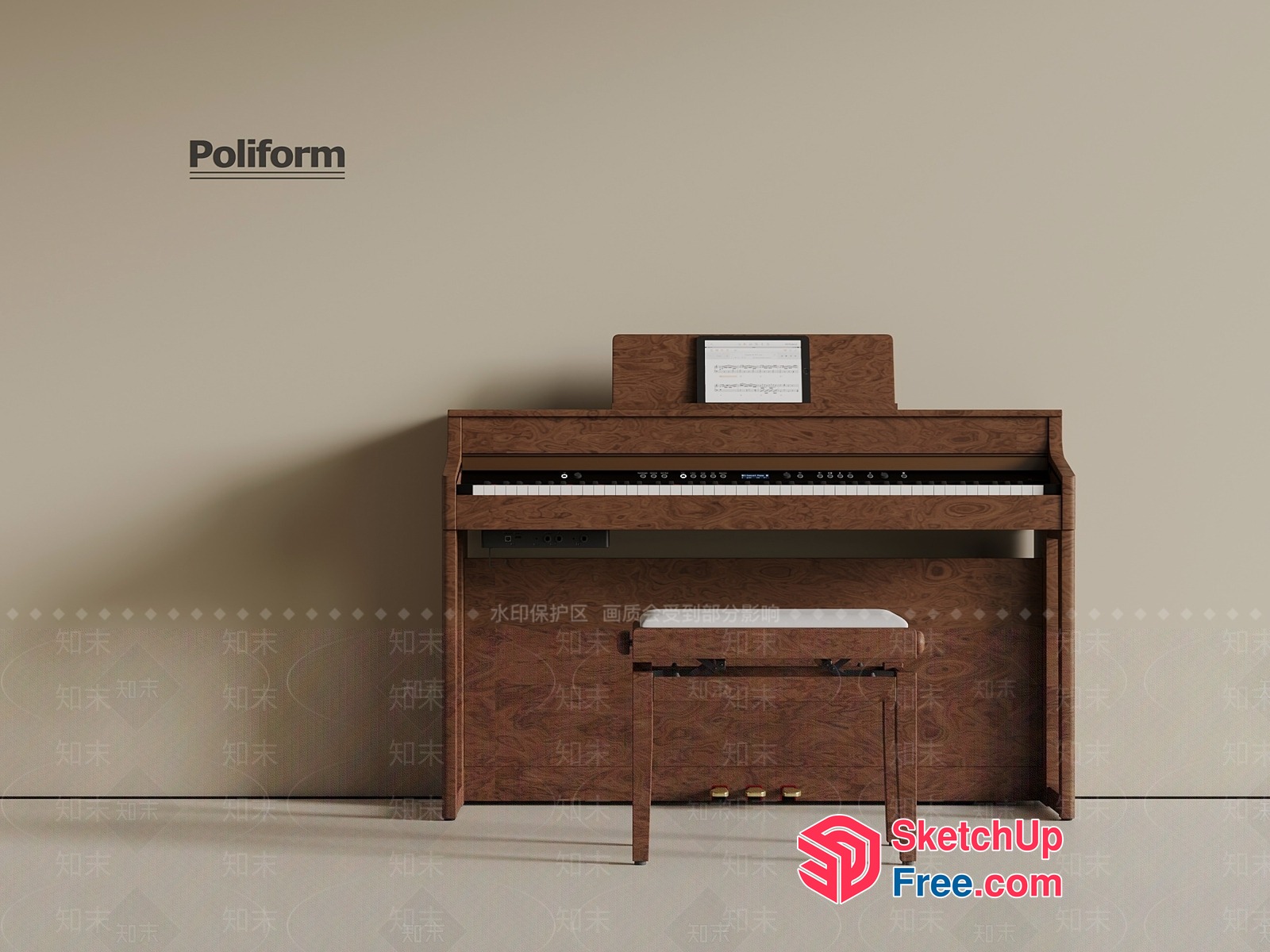 Poliform Piano And Bench 3D SketchUp File