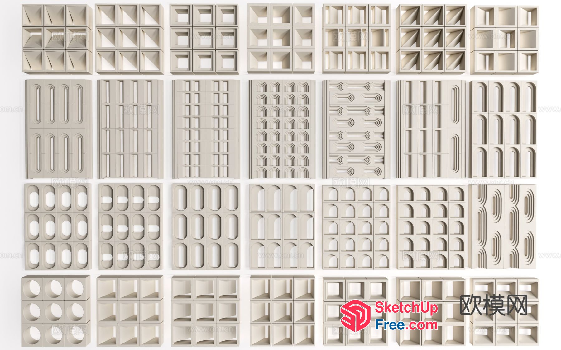 Modern Architectural Wall Panels With Geometric Patterns 3D SketchUp File