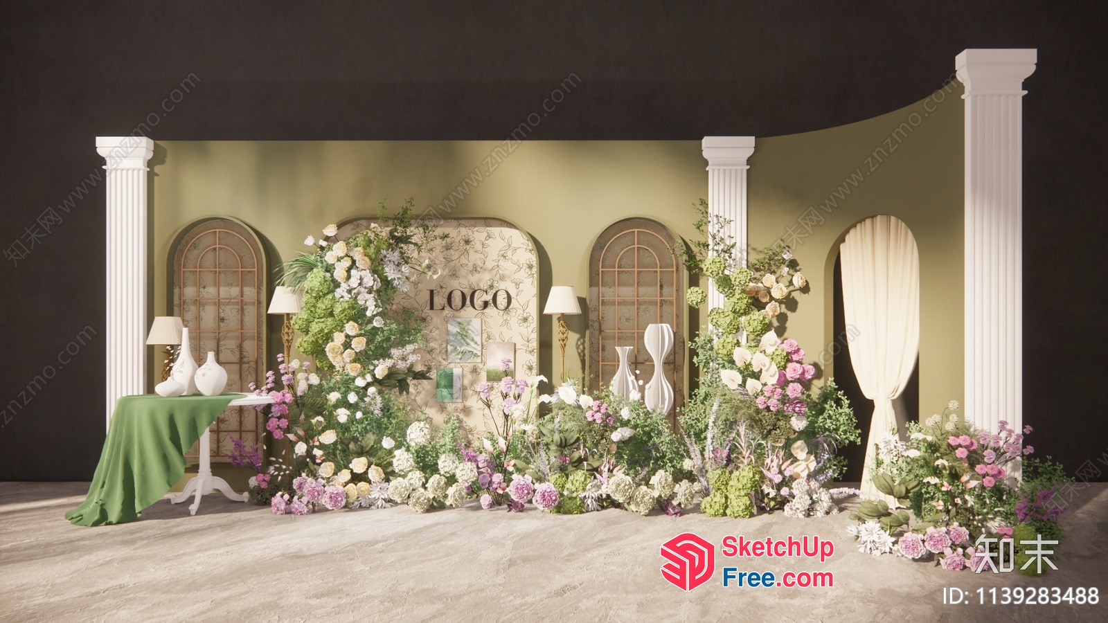 Elegant Floral Arrangement With Pillars And Windows 3D SketchUp File
