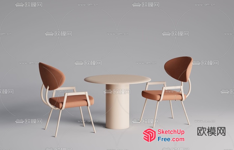 Elegant Creamy Style Dining Table Set 3D SketchUp File