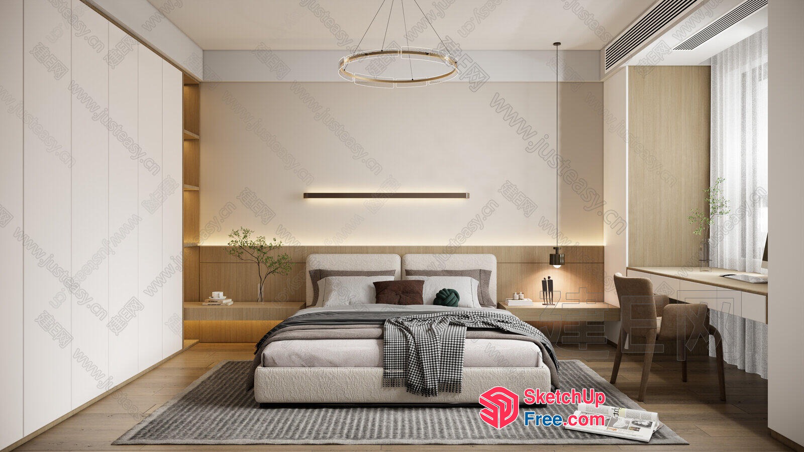 Minimalist Style Modern Bedroom With Sleek Bed And Neutral Decor 3D SketchUp File