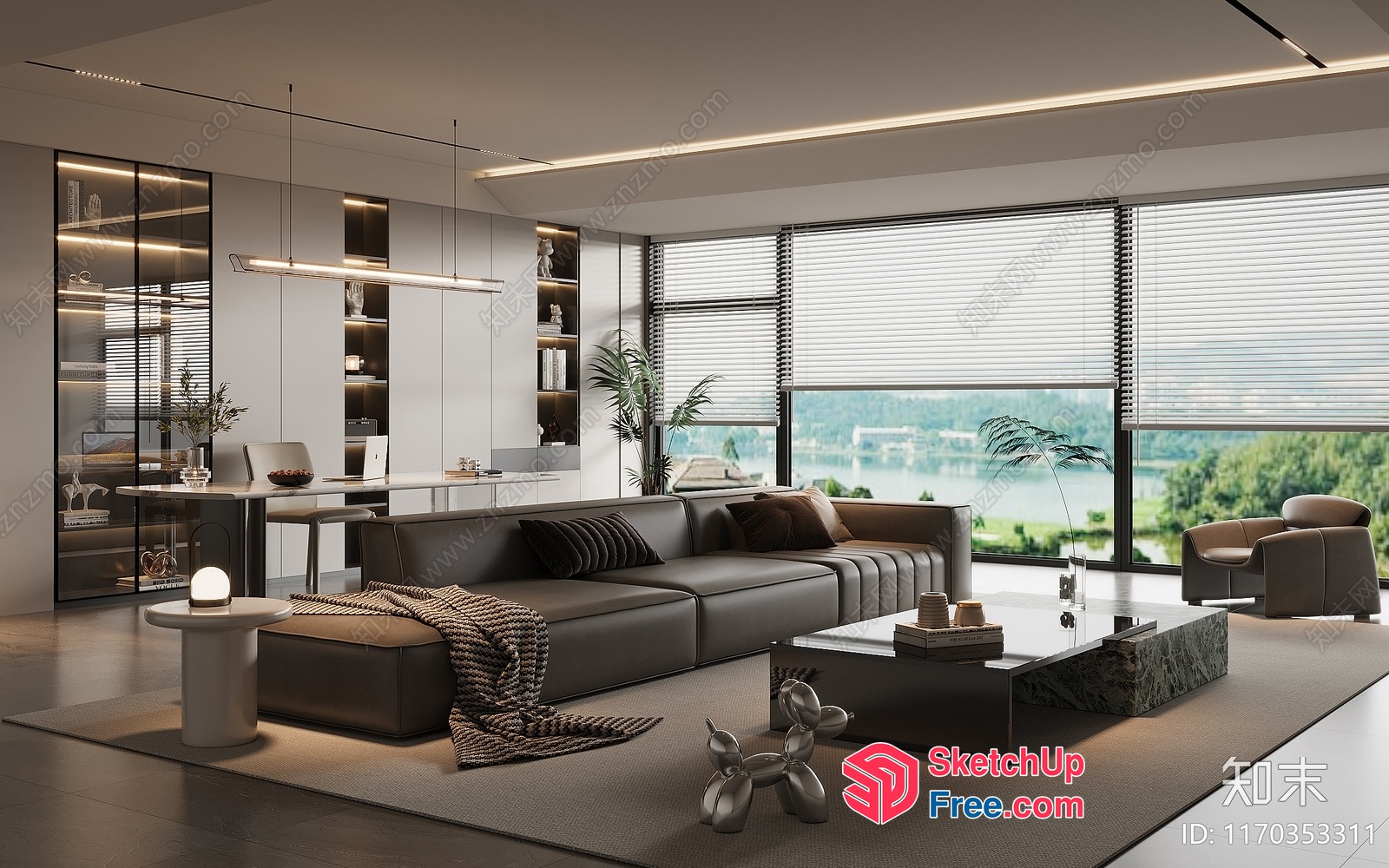 Modern Living Room With A View Of The Lake 3D SketchUp File