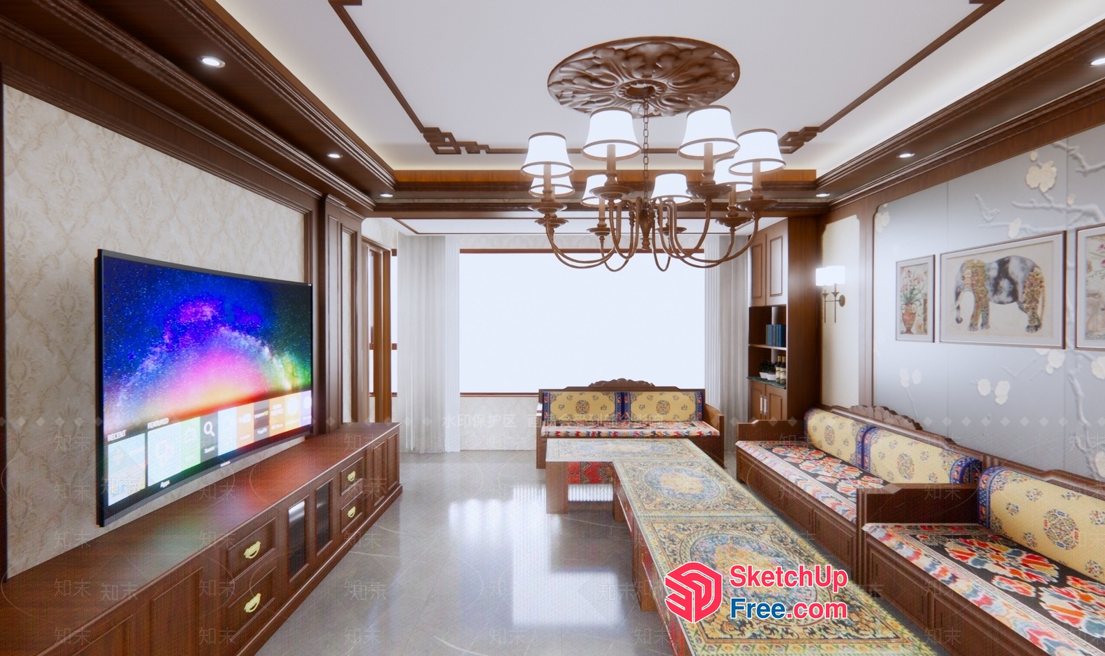 Elegant Living Room With Traditional Furniture And Modern Tv 3D SketchUp File
