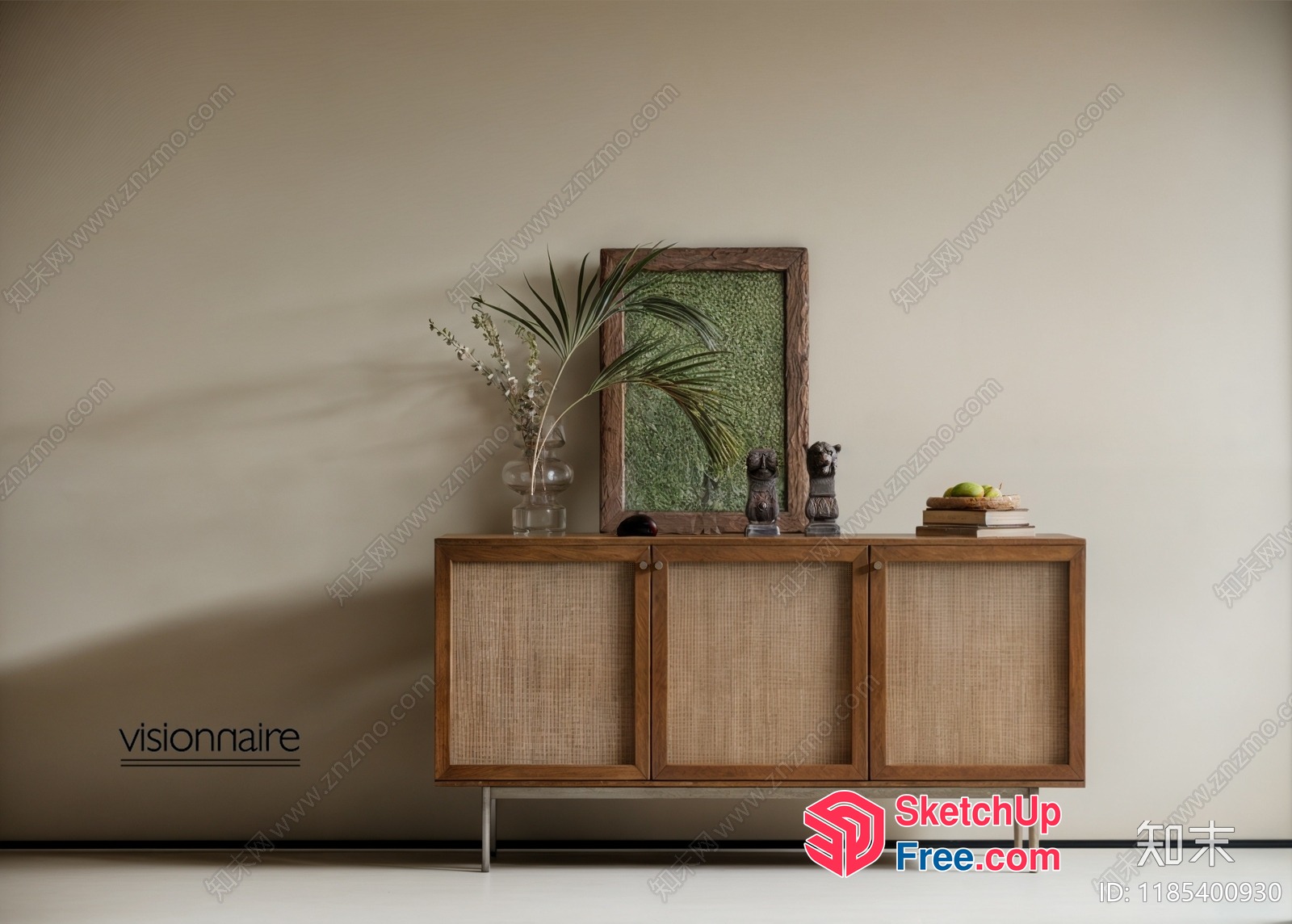 Modern Sideboard With Caned Doors And Sleek Metal Legs 3D SketchUp File