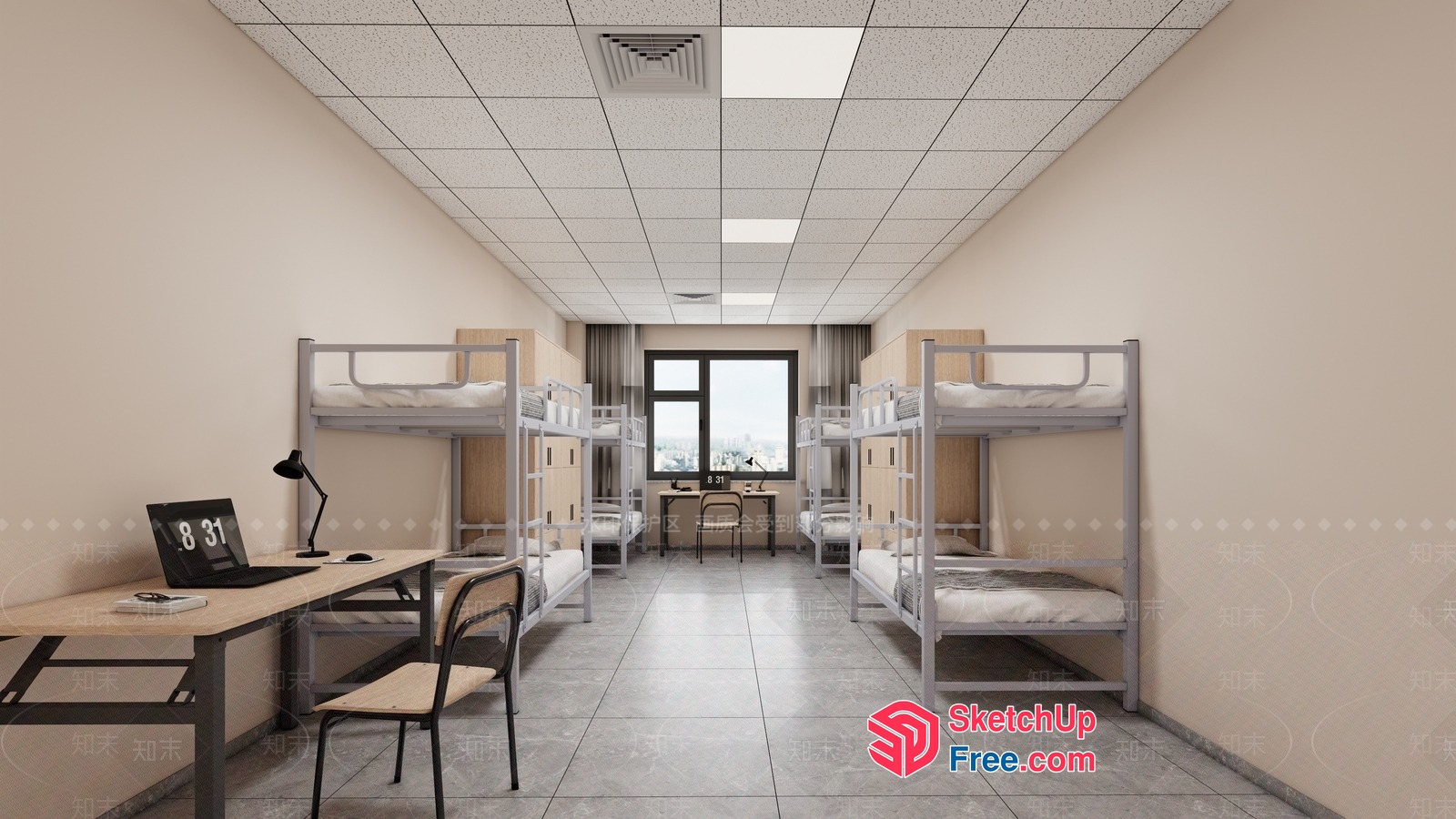 Modern Minimalist Dormitory Interior 3D SketchUp File