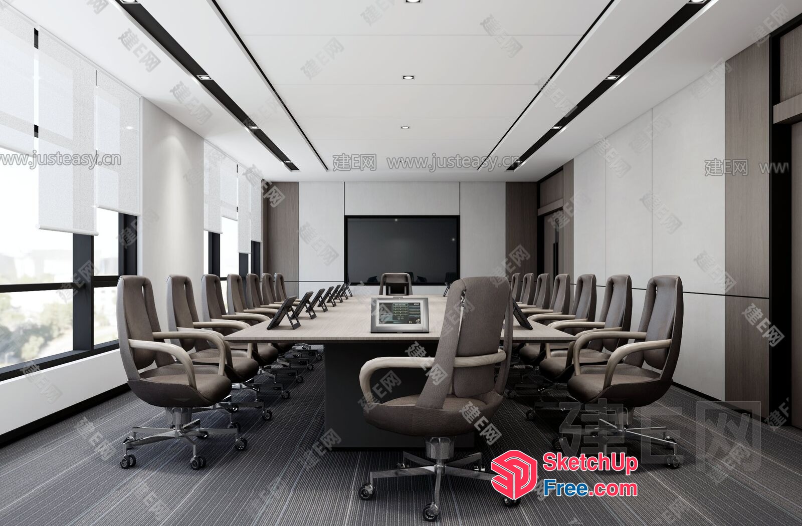 Modern Conference Room With Large Table And Rolling Chairs 3D SketchUp File