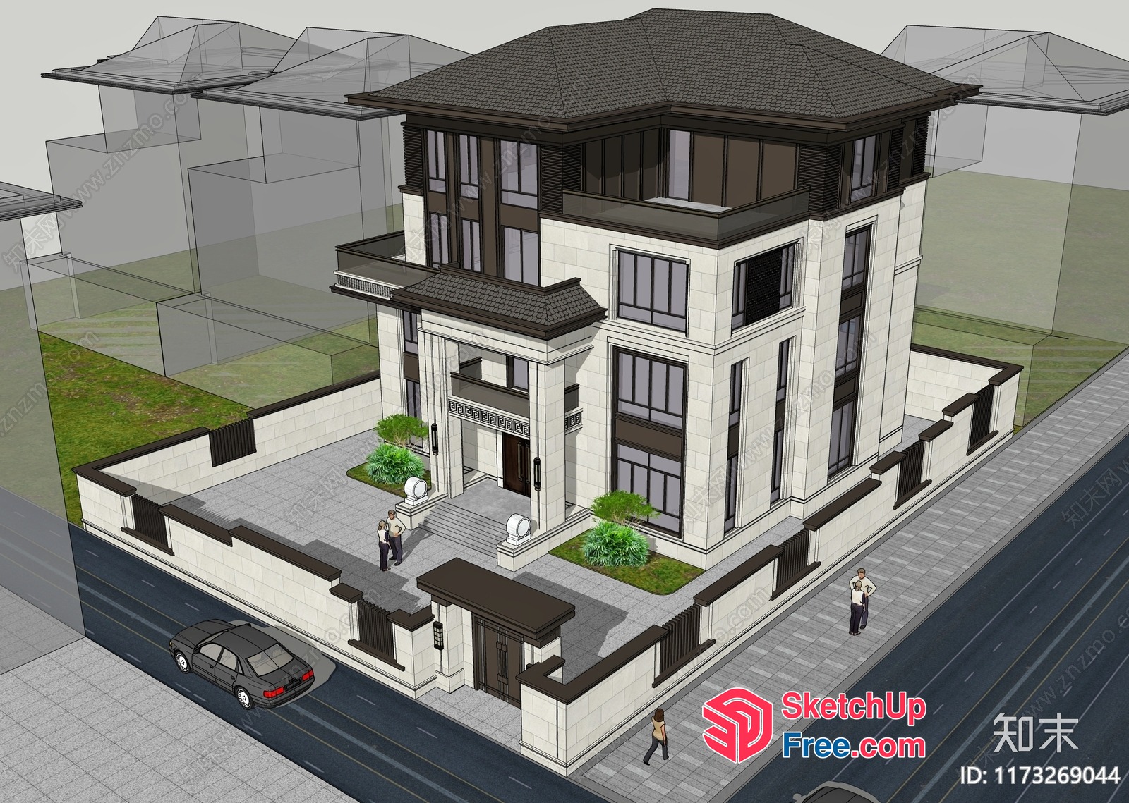 Exterior Of A Large, White, Modern, European Style House 3D SketchUp File