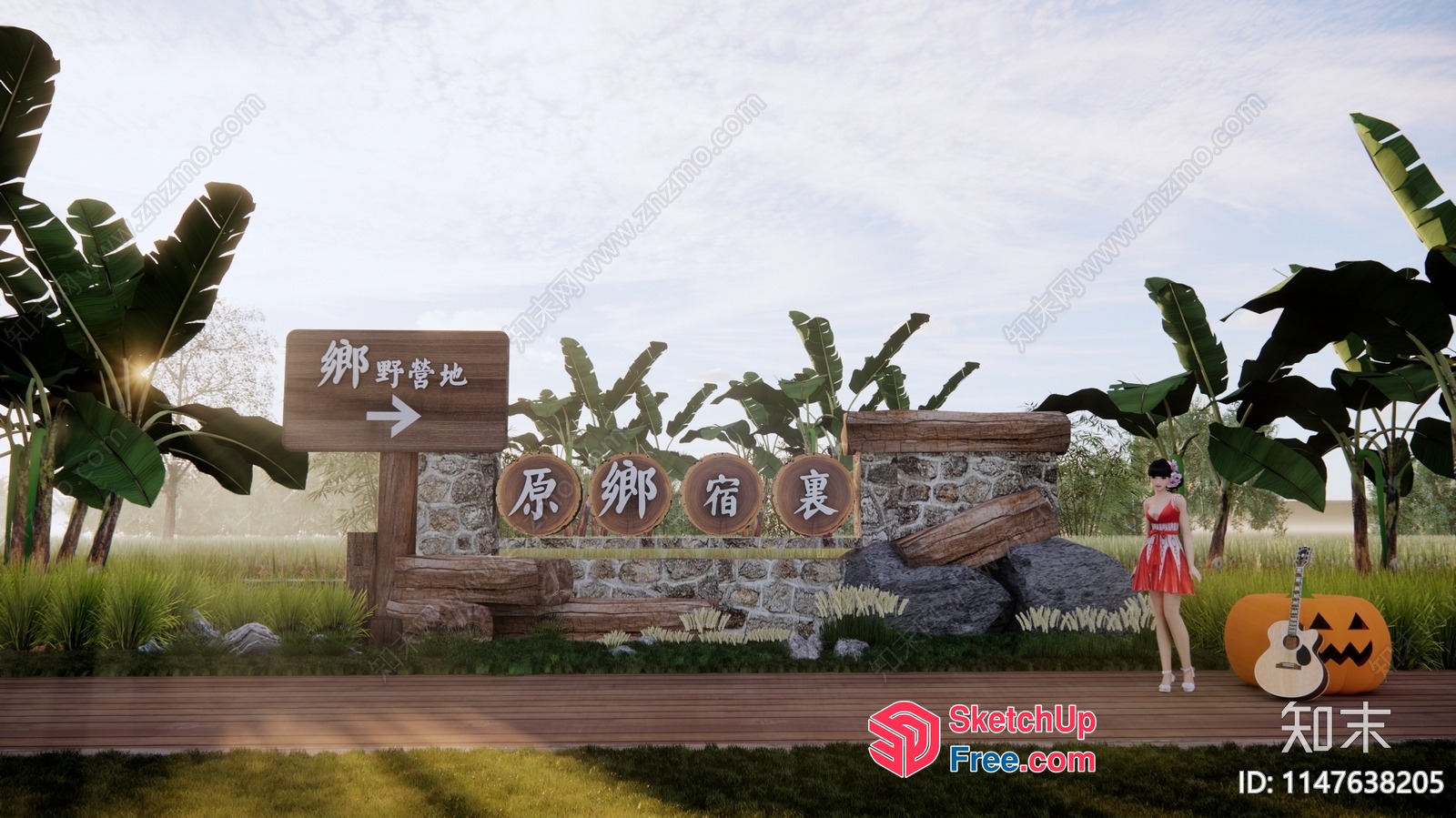 Exterior Entrance Sign With Japanese Decor 3D SketchUp File