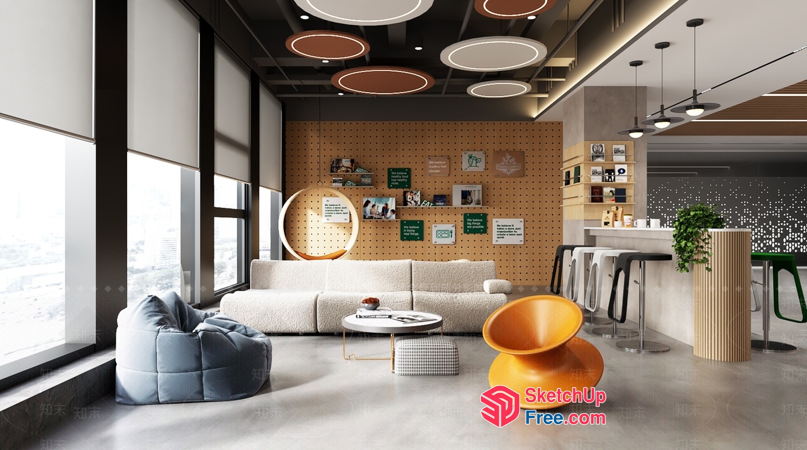 Modern Office Lounge With Cozy Seating And Natural Light 3D SketchUp File