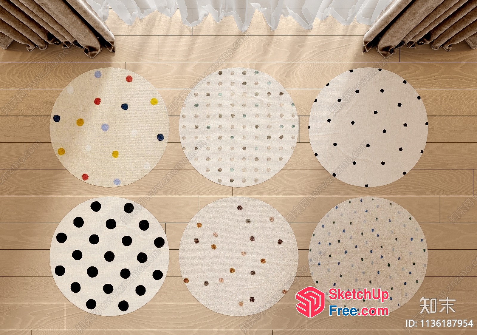 Polka Dotted Decorative Rugs In A Modern Interior 3D SketchUp File
