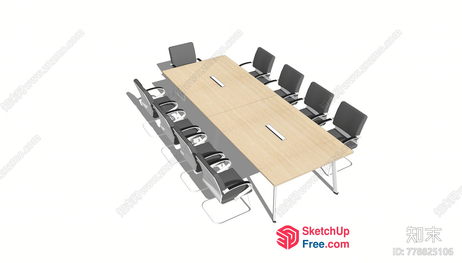 Long Wooden Table With Metal Legs And Black Chairs 3D SketchUp File