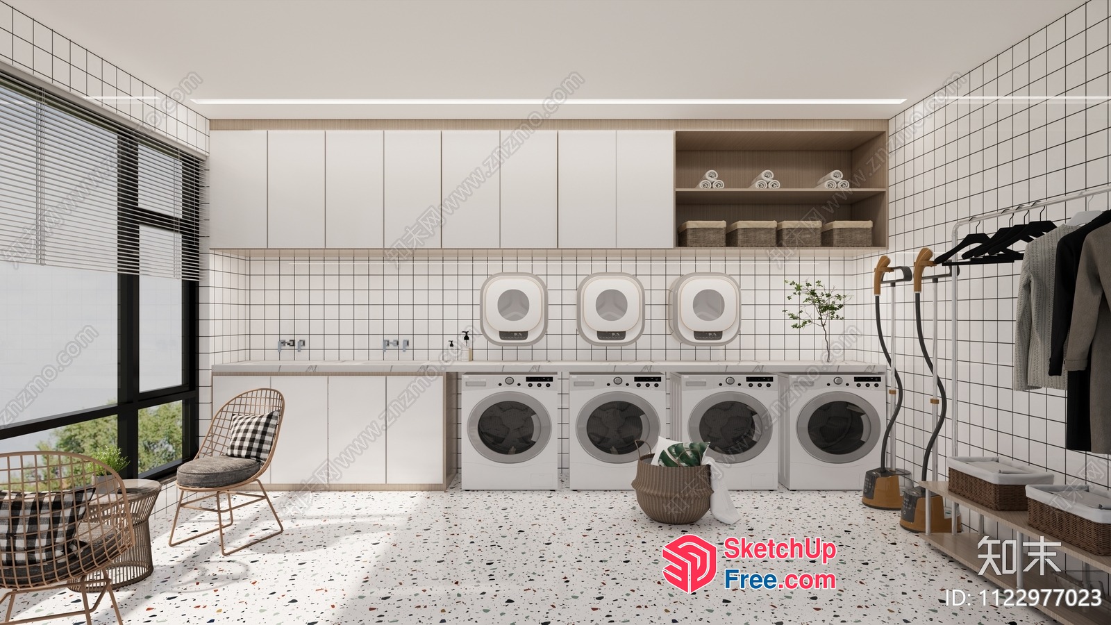 Laundry Room With Modern Design And White Tiles 3D SketchUp File