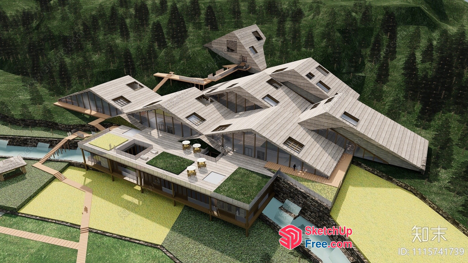 Futuristic Contemporary Villa With Green Roof And Modern Architecture 3D SketchUp File