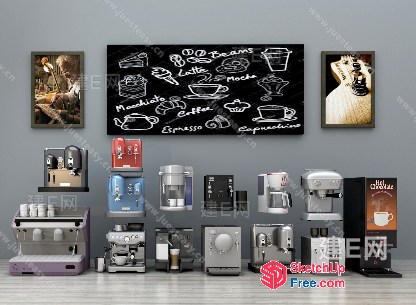 Coffee Machines And Drink Options Displayed On A Wall 3D SketchUp File