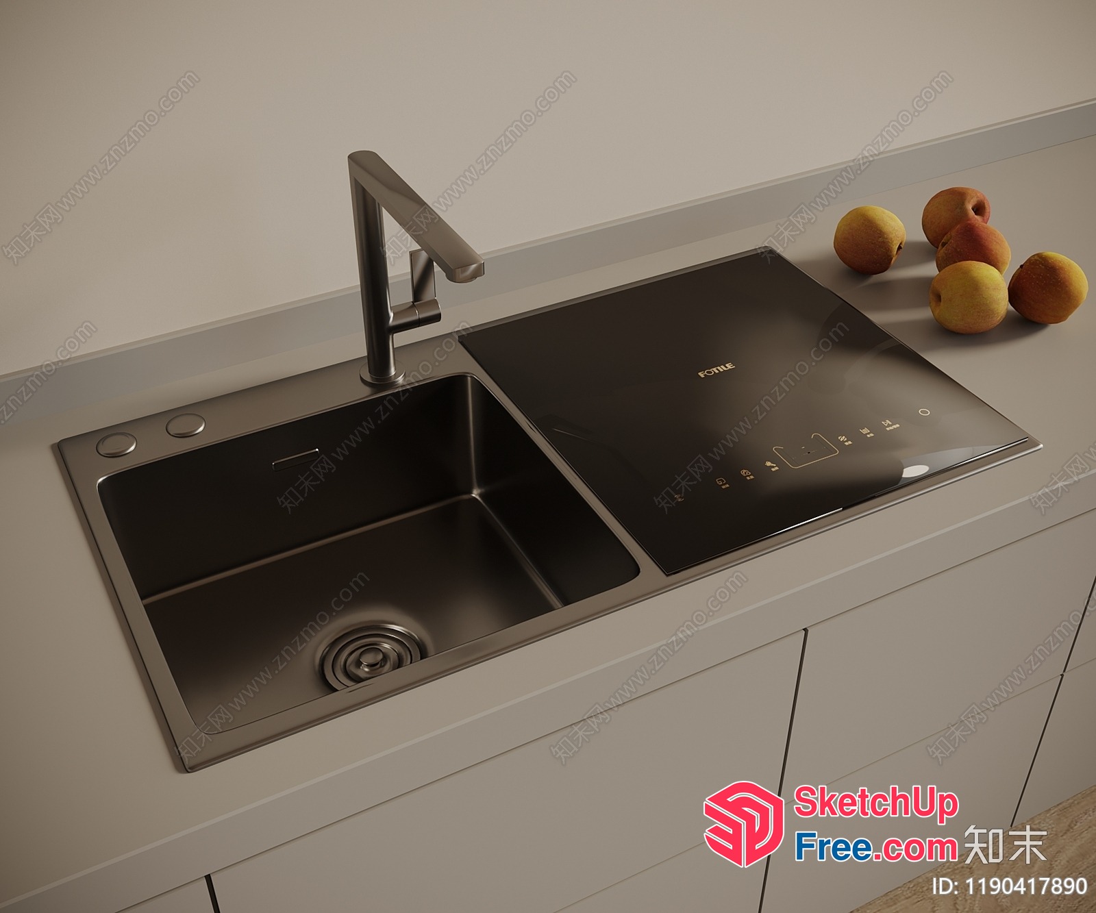 Sleek Stainless Steel Kitchen Sink And Induction Cooktop 3D SketchUp File