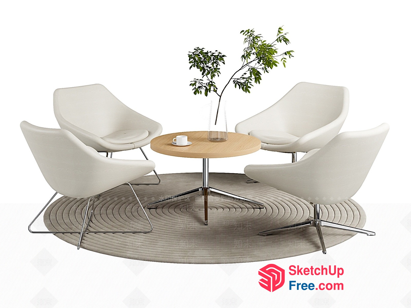 Modern Minimalist White Chairs And Table Setting 3D SketchUp File