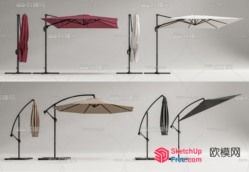 Outdoor Umbrellas Displayed In Various Styles 3D SketchUp File