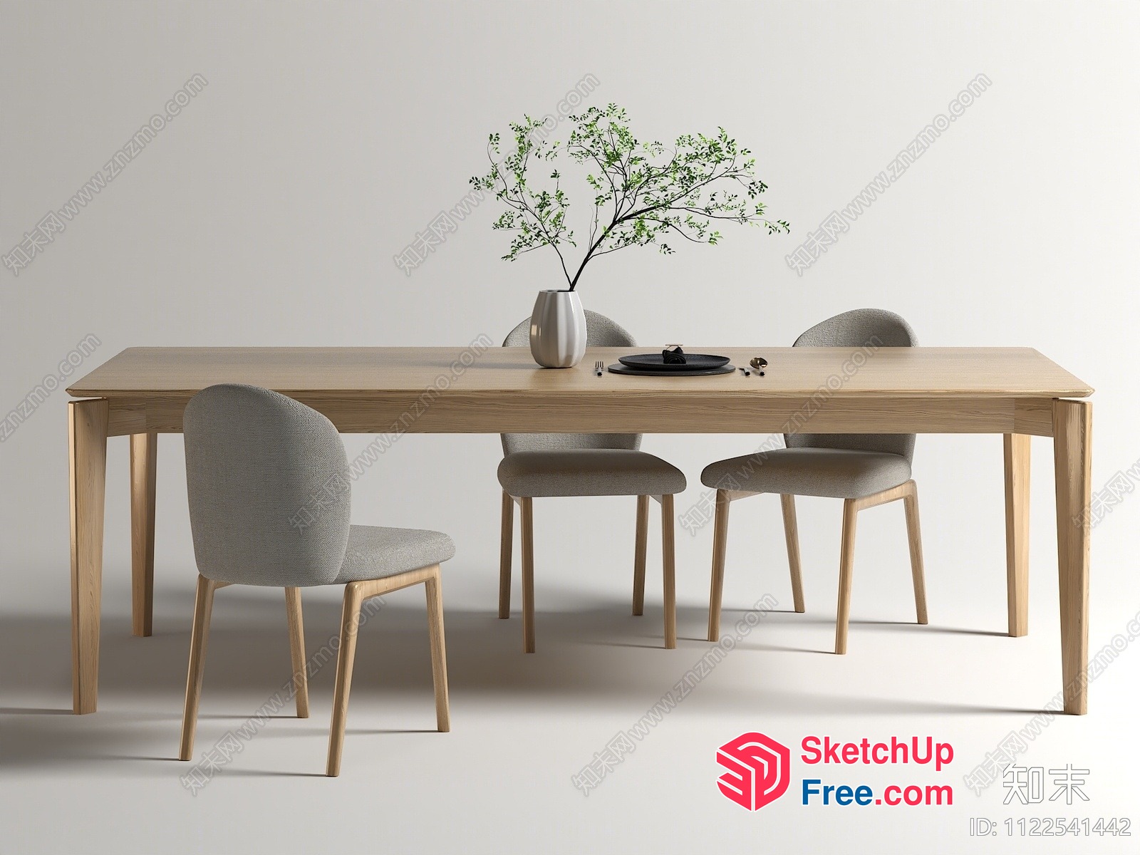Minimalist Dining Room Interior With Light Wood Table And Chairs 3D SketchUp File