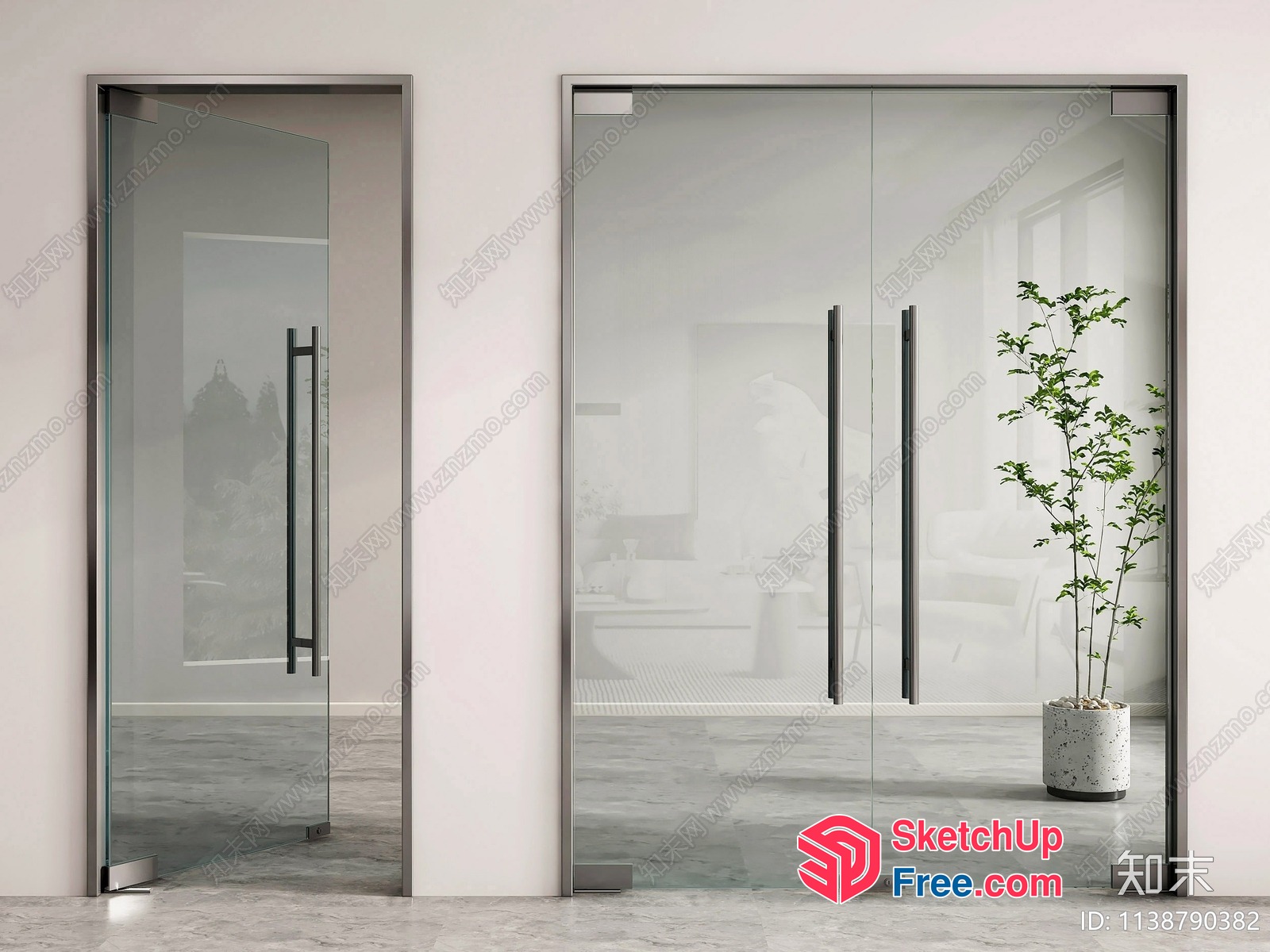 Modern Glass Door With Sleek Silver Frame And Handles 3D SketchUp File