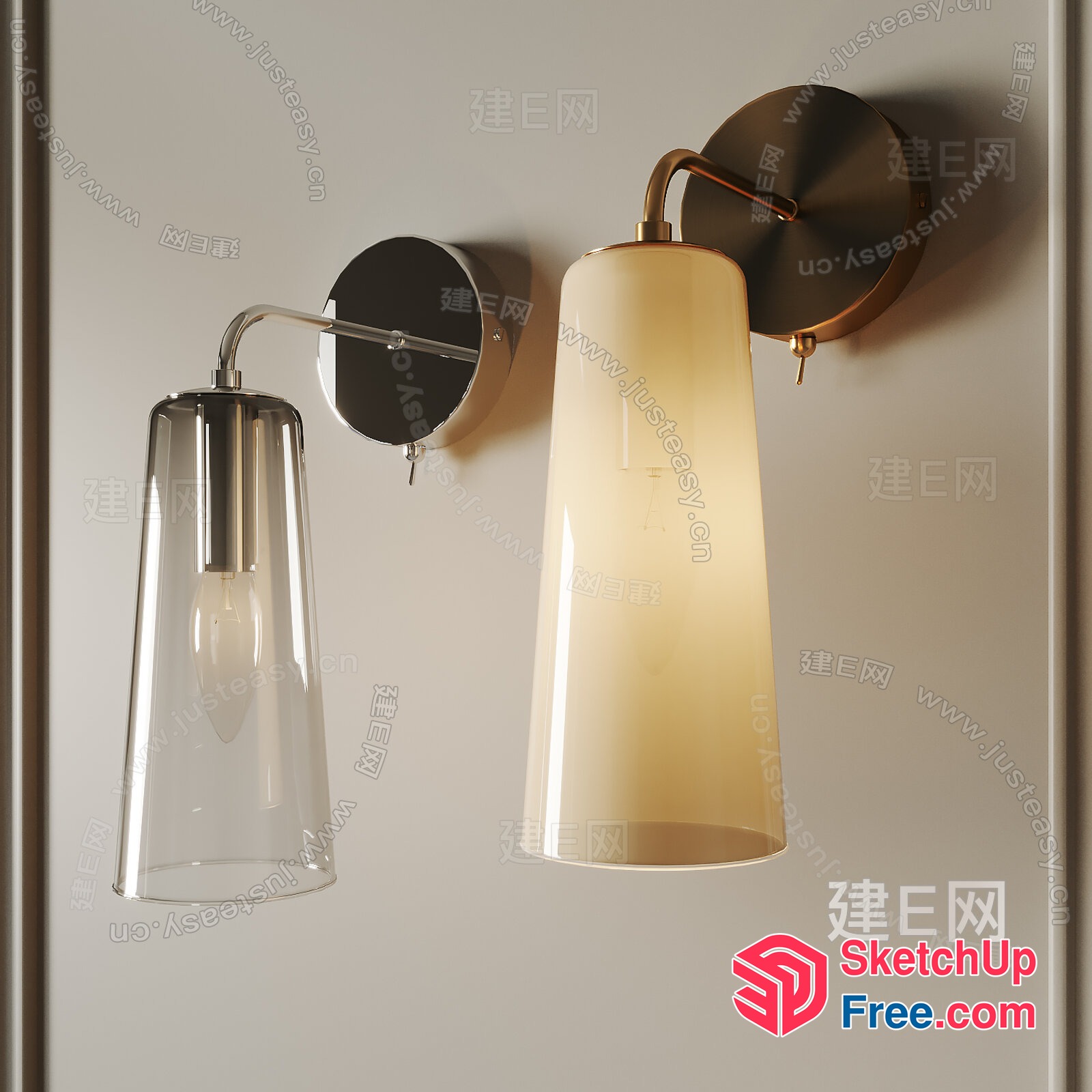 Elegant Modern Glass And Metal Light Fixture 3D SketchUp File