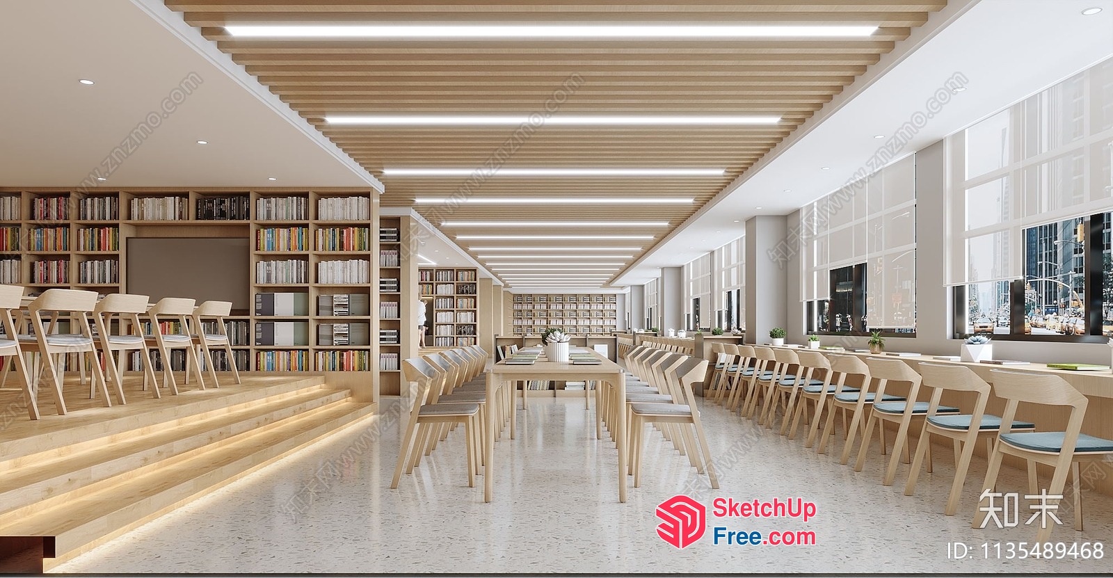 Modern Library Interior With Natural Light And Comfortable Seating 3D SketchUp File