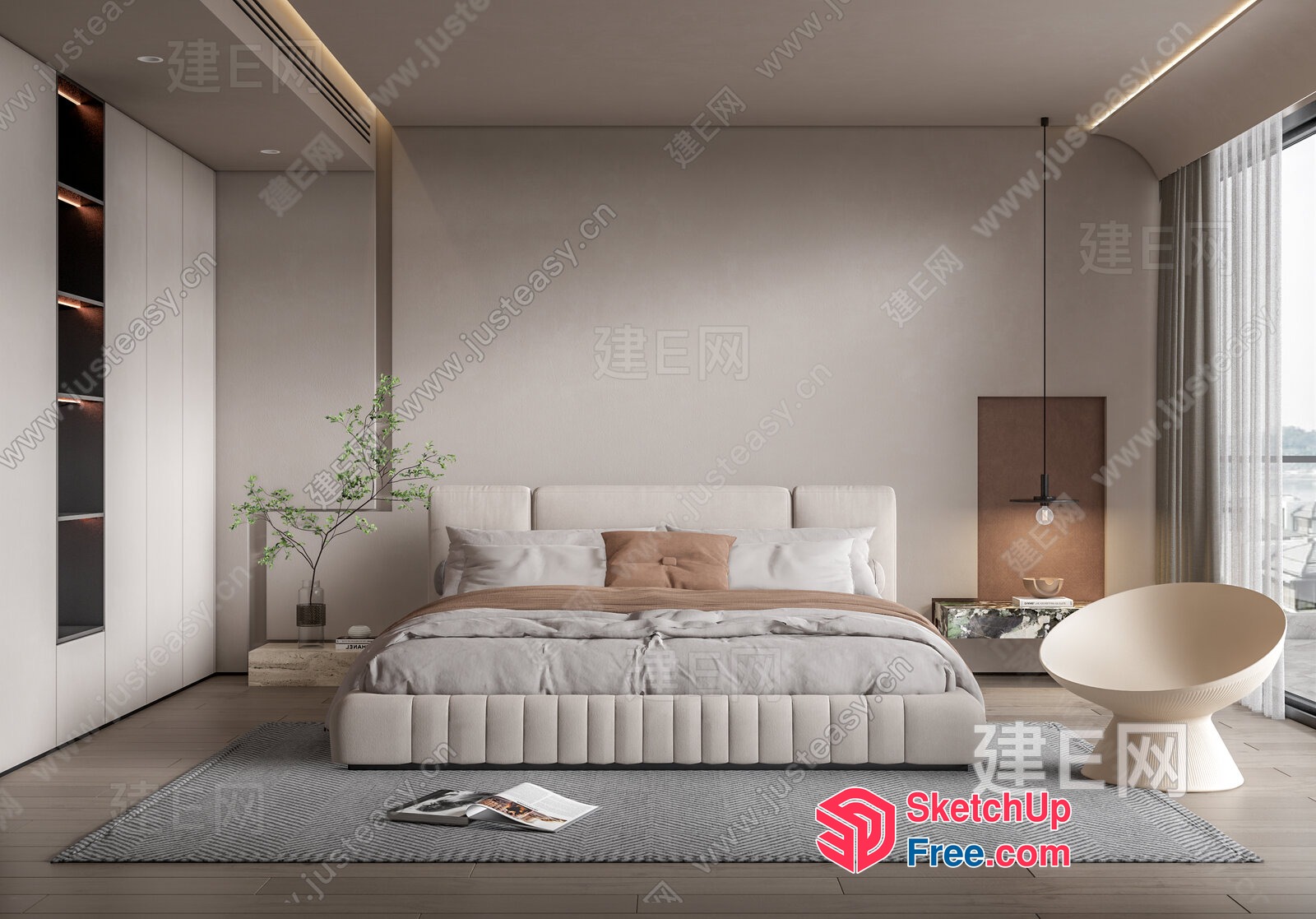 Modern Minimalist Bedroom With Neutral Color Palette 3D SketchUp File