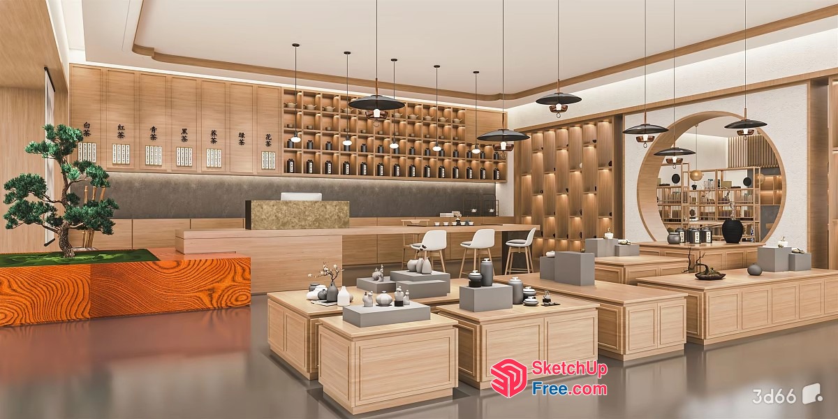 Modern Asian-Inspired Interior Design With Natural Wood Tones 3D SketchUp File