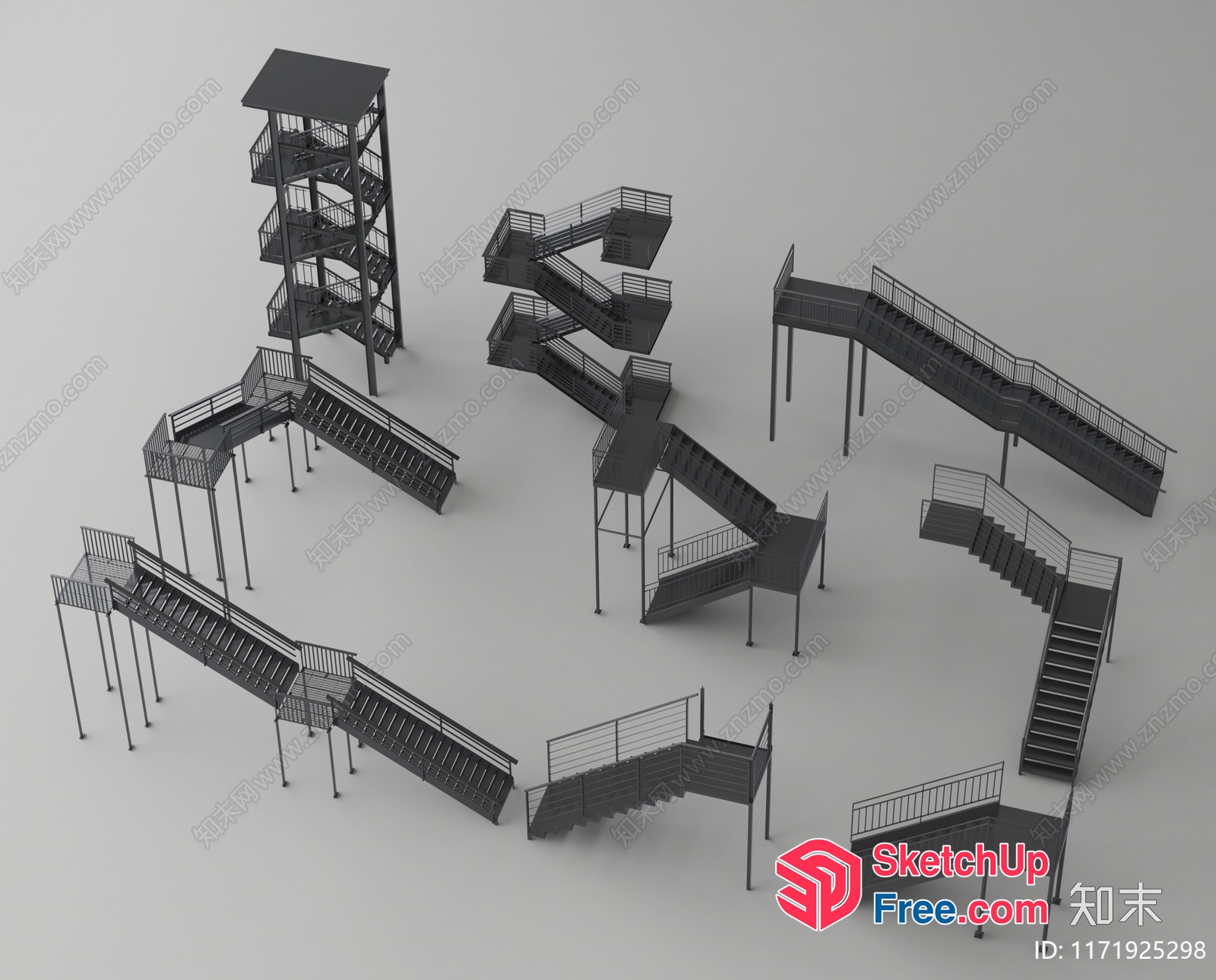 Spiral Staircase With Multiple Levels And Railings 3D SketchUp File