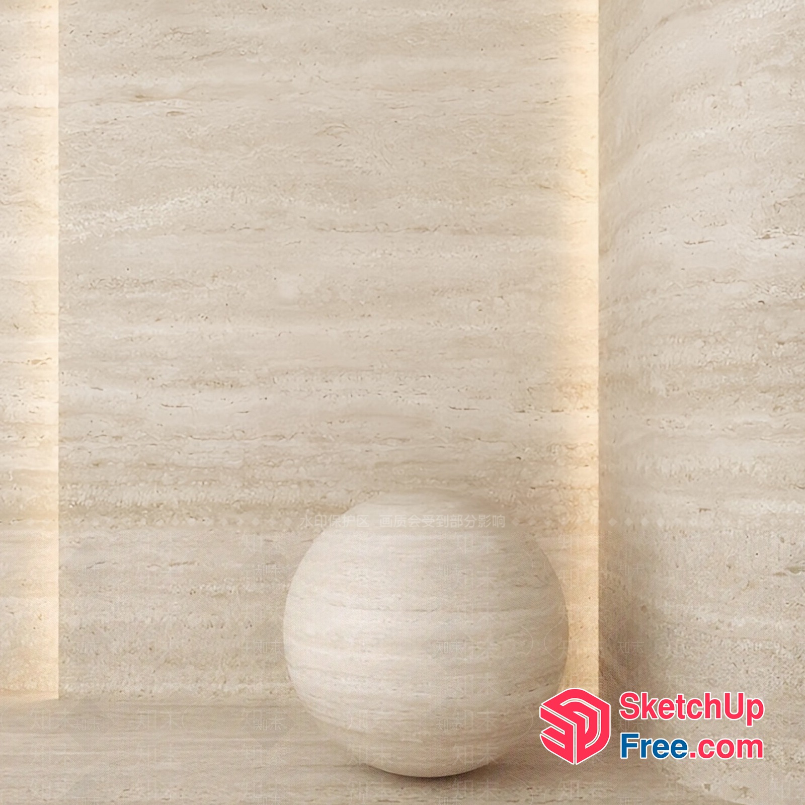 Simple Yet Elegant Cream-Colored Marble Wall With A Rounded Protrusion 3D SketchUp File
