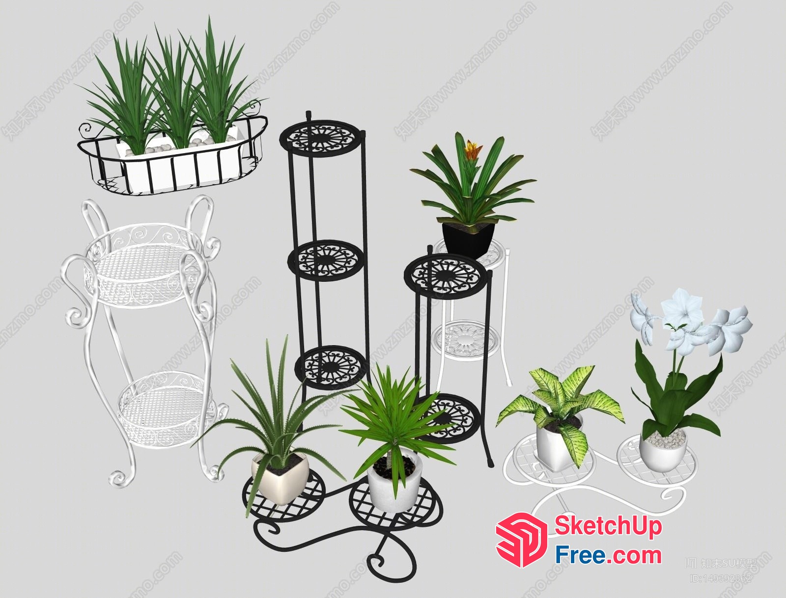Elegant Black And White Metal Plant Stands 3D SketchUp File