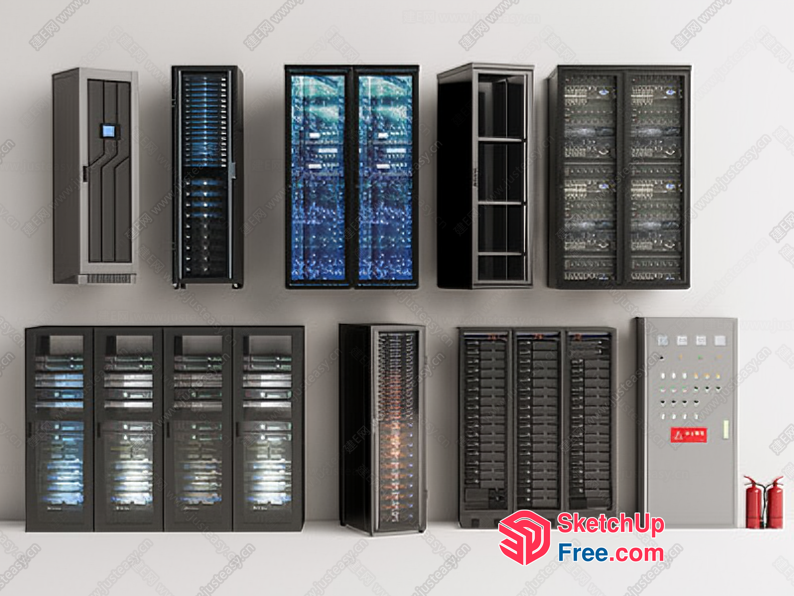 Server Room Interior With Modern Racks And Equipment 3D SketchUp File