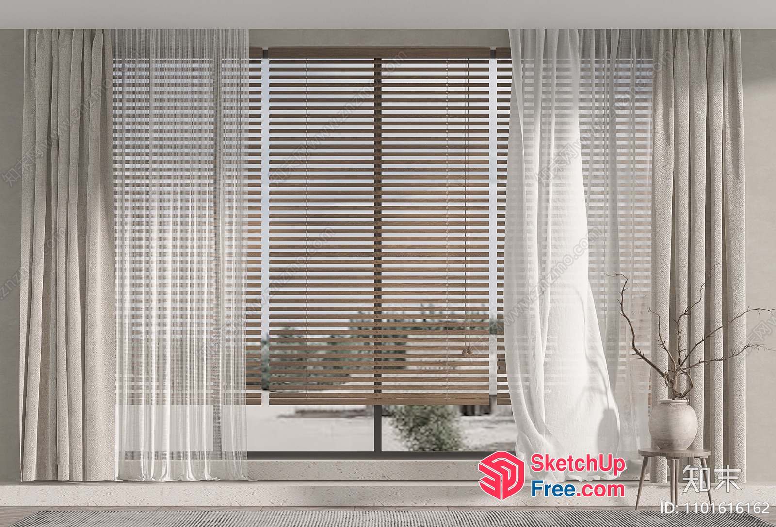 Minimalist Modern Window With Blinds And Curtains 3D SketchUp File
