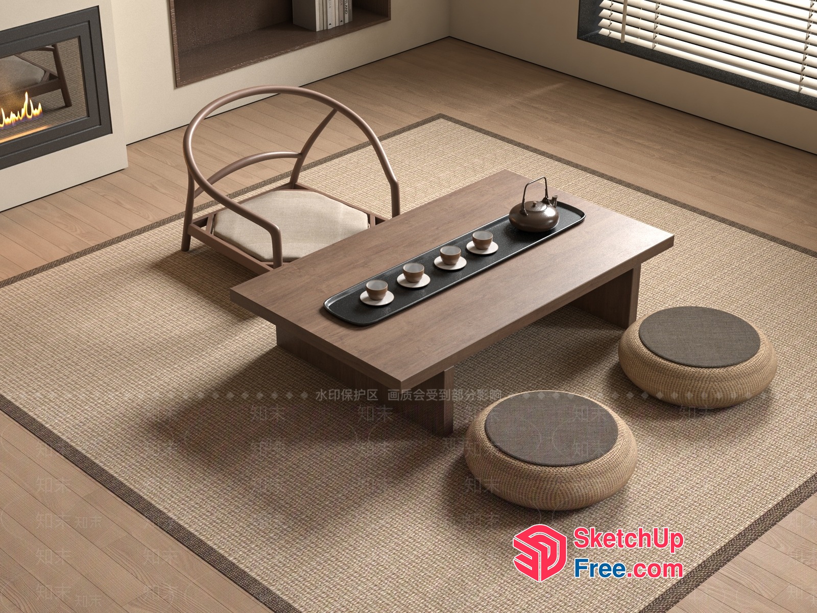 Japanese-Inspired Living Room With Wabi-Sabi Style Decor 3D SketchUp File