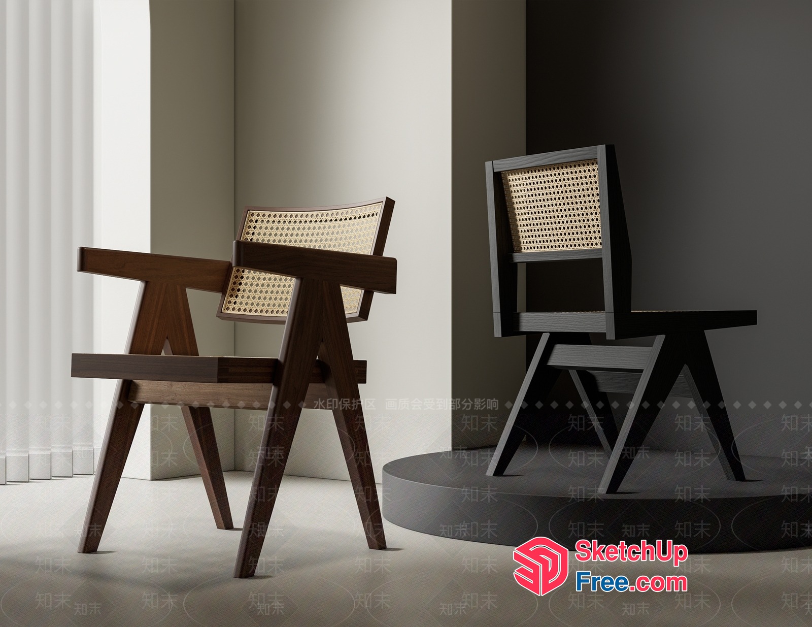 Modern Wooden Chairs With Rattan Backrests 3D SketchUp File