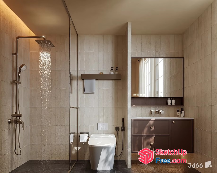 Modern Bathroom With Shower And Toilet 3D SketchUp File