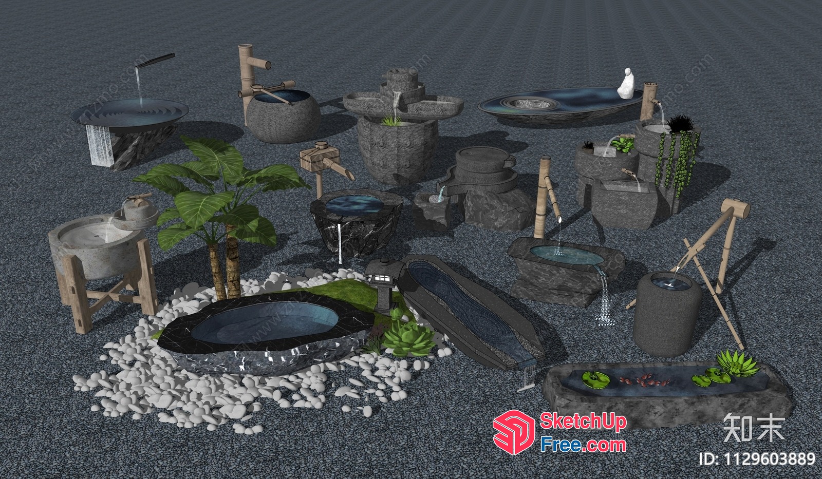 Japanese-Style Water Features In A Serene Garden Setting 3D SketchUp File
