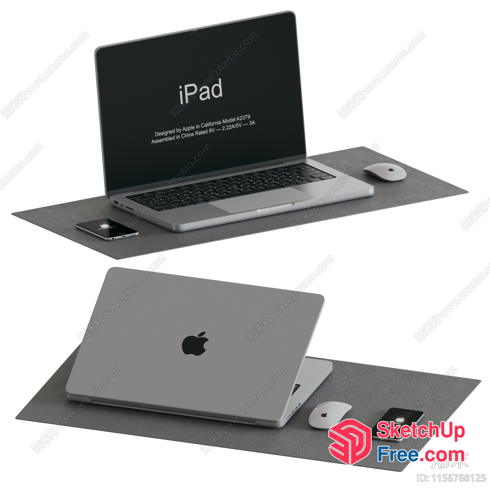 Apple Laptop And Accessories On Grey Placemat 3D SketchUp File