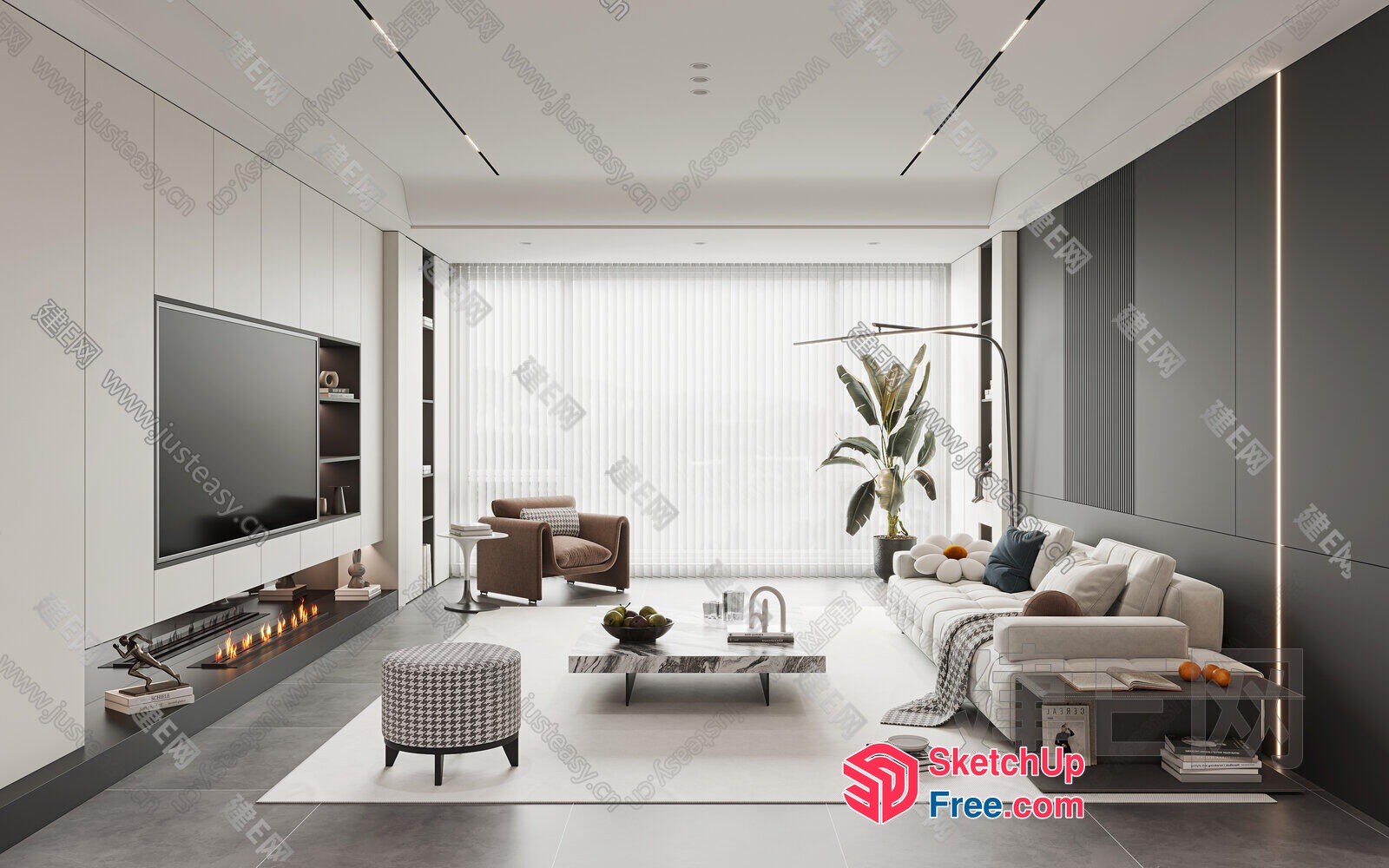 Modern Living Room With Neutral Color Scheme 3D SketchUp File