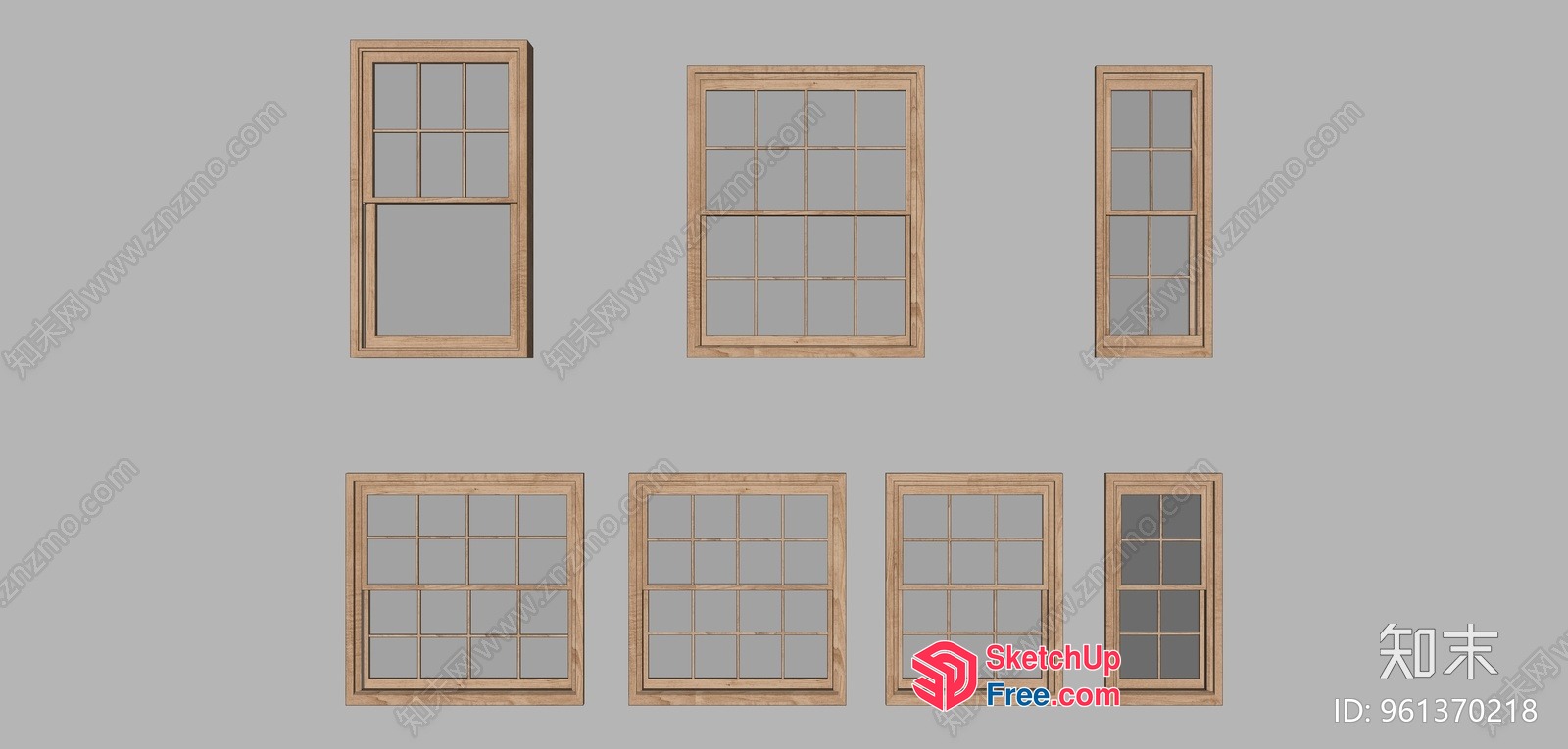 Six Wooden Windows Of Different Sizes 3D SketchUp File