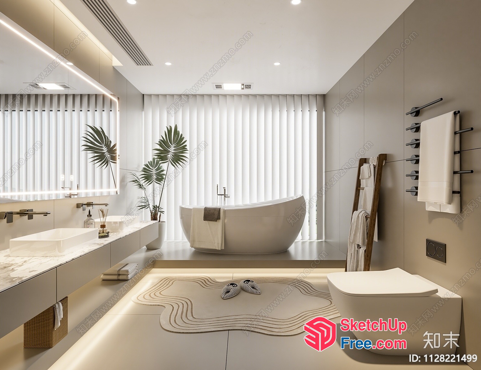 Modern Bathroom Interior With Bathtub And Sink 3D SketchUp File