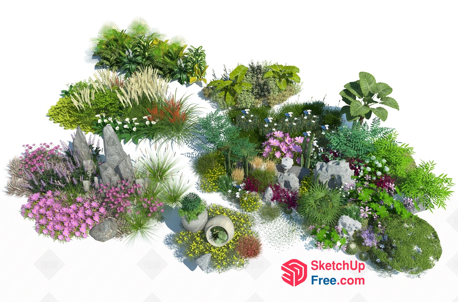 Vibrant Garden Scene With Variety Of Plants 3D SketchUp File