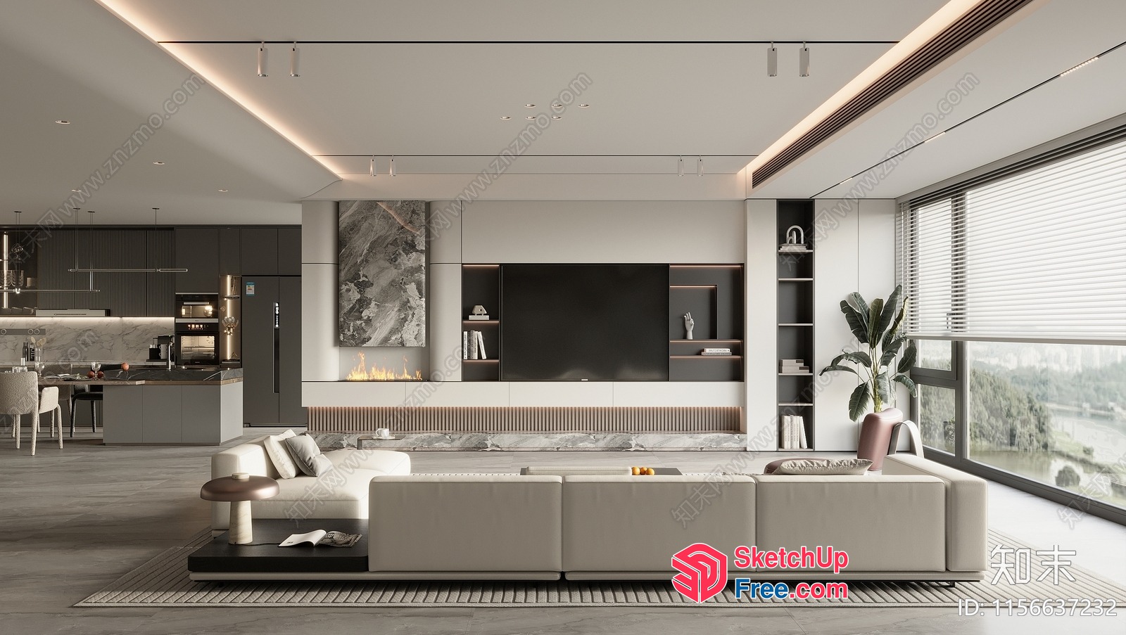 Modern Minimalist Living Room With Neutral Color Scheme 3D SketchUp File