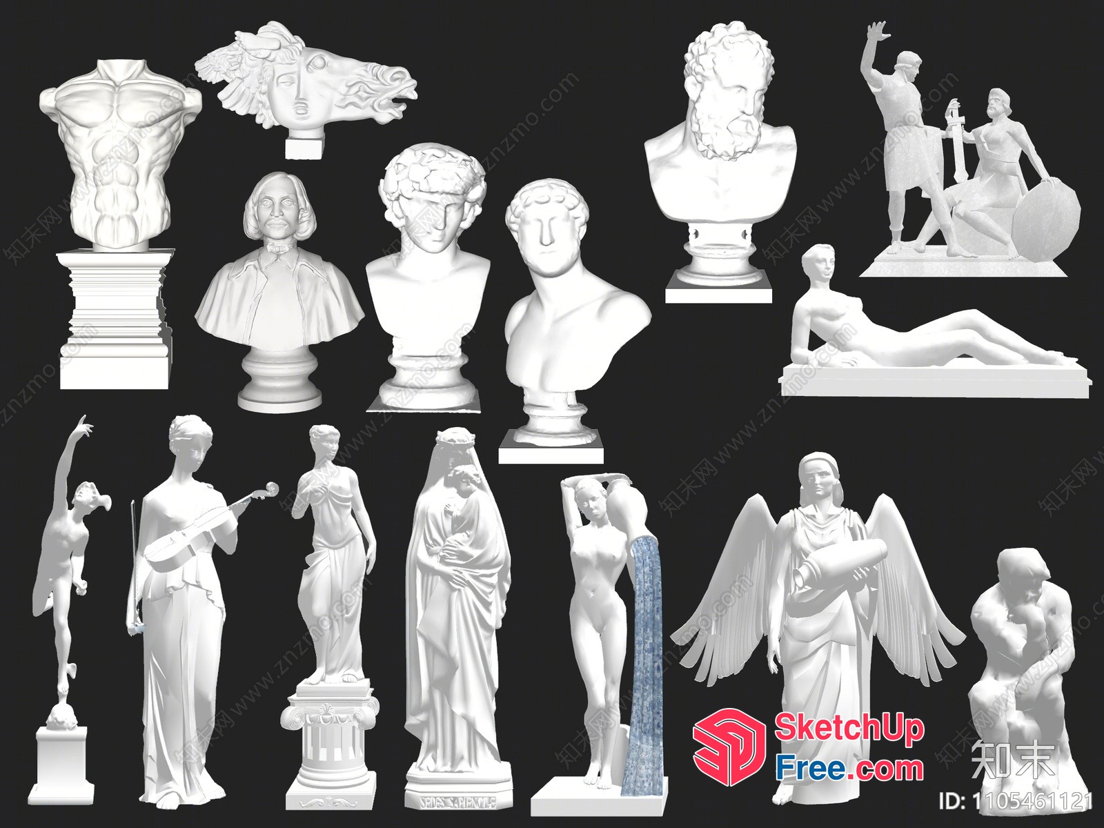 White Statues Of People And Angels 3D SketchUp File