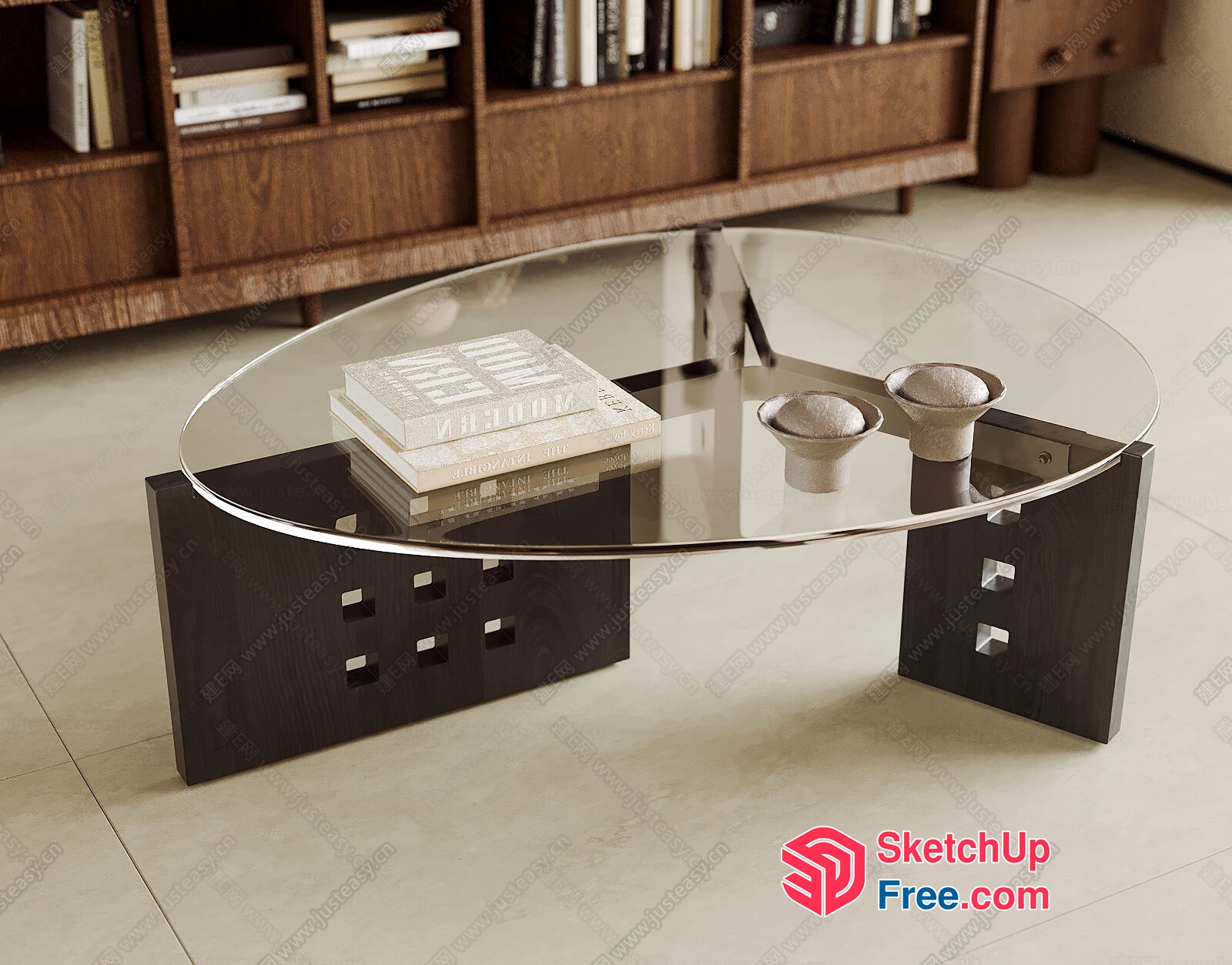 Elegant Modern Coffee Table With Glass Top And Wood Base 3D SketchUp File