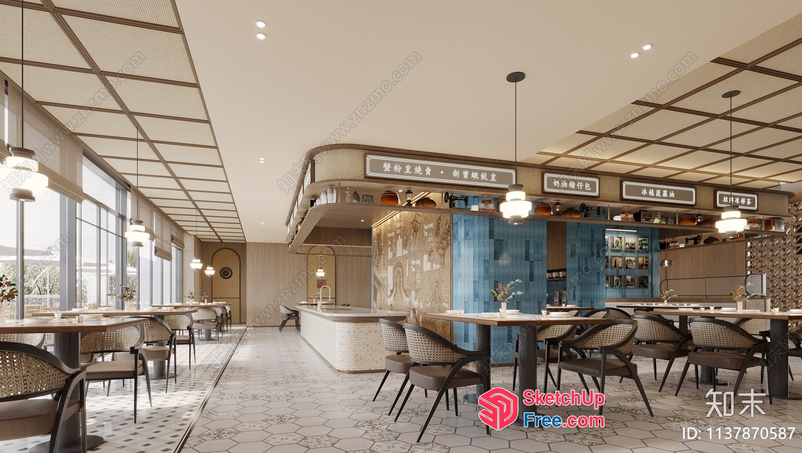 Modern Restaurant Interior With Sleek Furniture And Elegant Lighting 3D SketchUp File