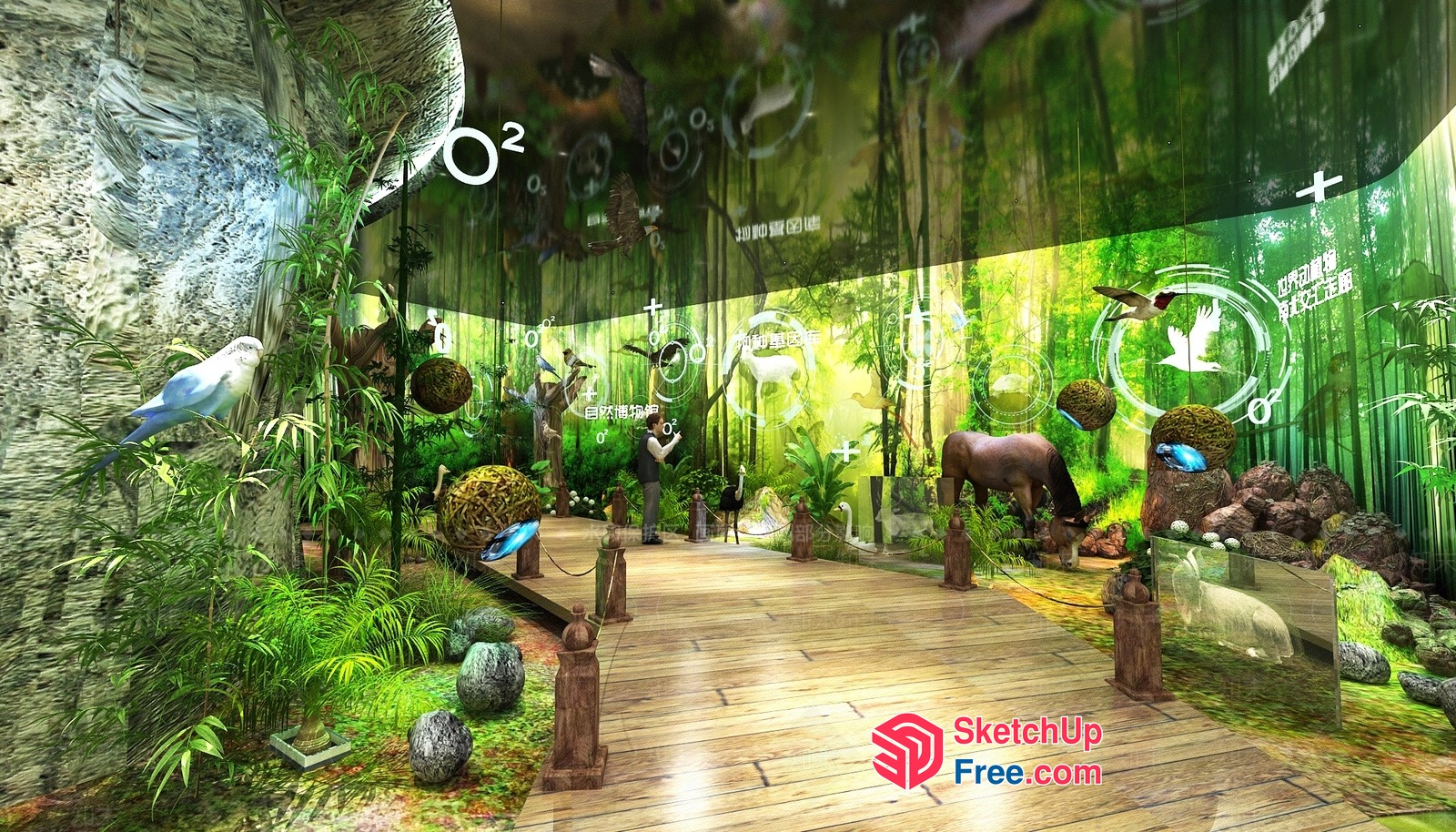Exotic Forest Animals And Trees Interior Decor 3D SketchUp File